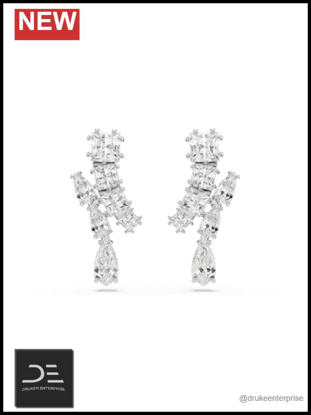 Swarovski Matrix Drop Earrings Mixed Cuts Clear Rhodium Plated Pierced